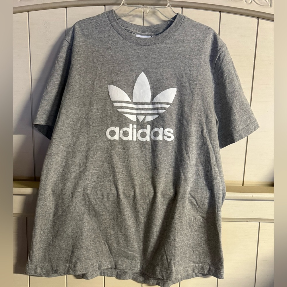 Adidas Heather Gray Tee with White Trefoil Logo